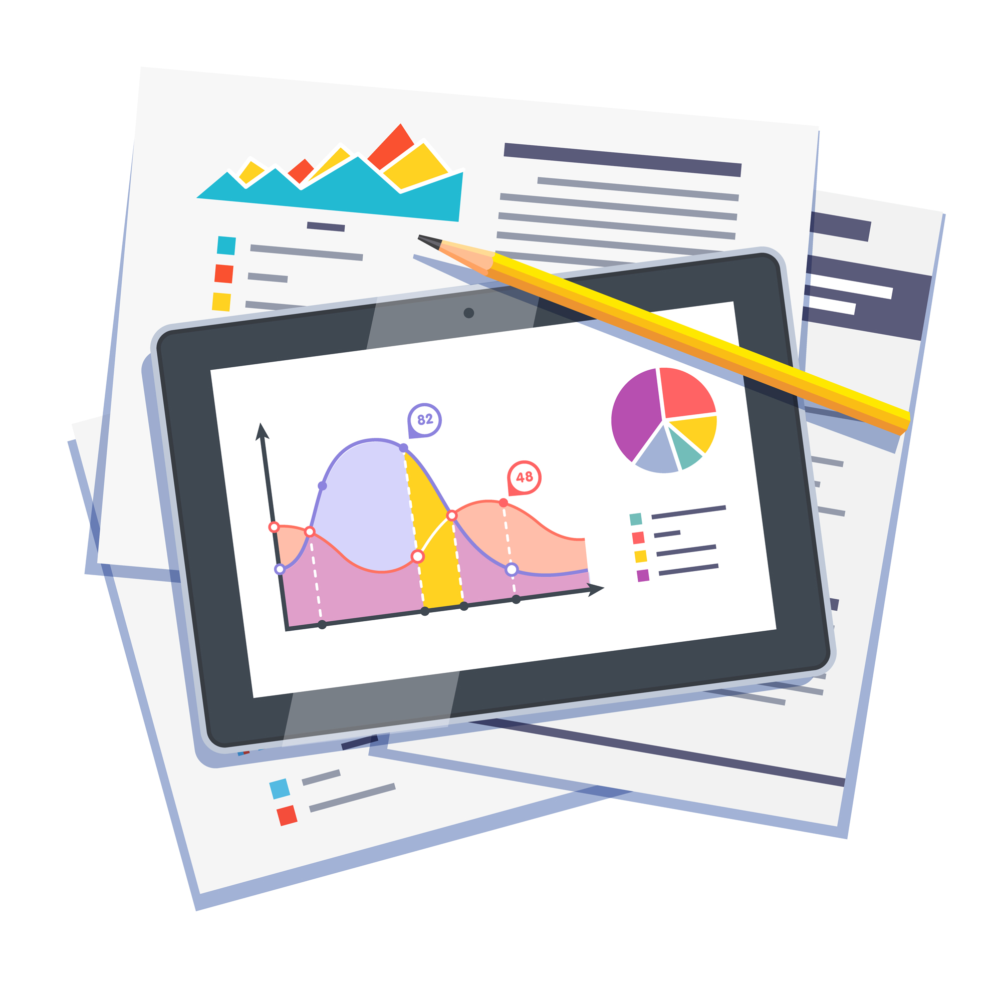 Statistical data abstract on paper and tablet